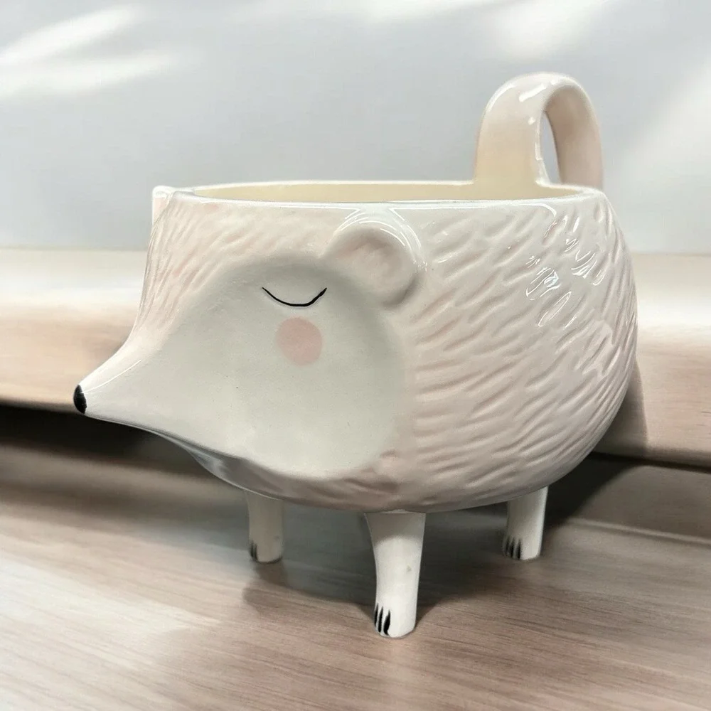 Hedgehog Plant Succulent Ceramic Planter 4 Feet Pink White Arlington Designs NEW - Picture 1 of 6